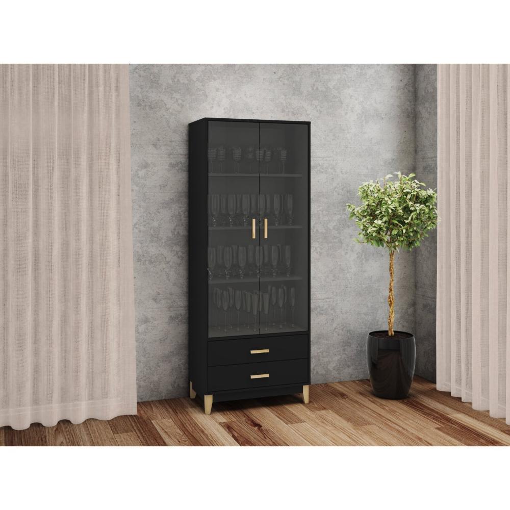 Miniatura Cristaleira Vertical 2 Portas em Vidro 2 Gavetas Legno Movelbento Preto