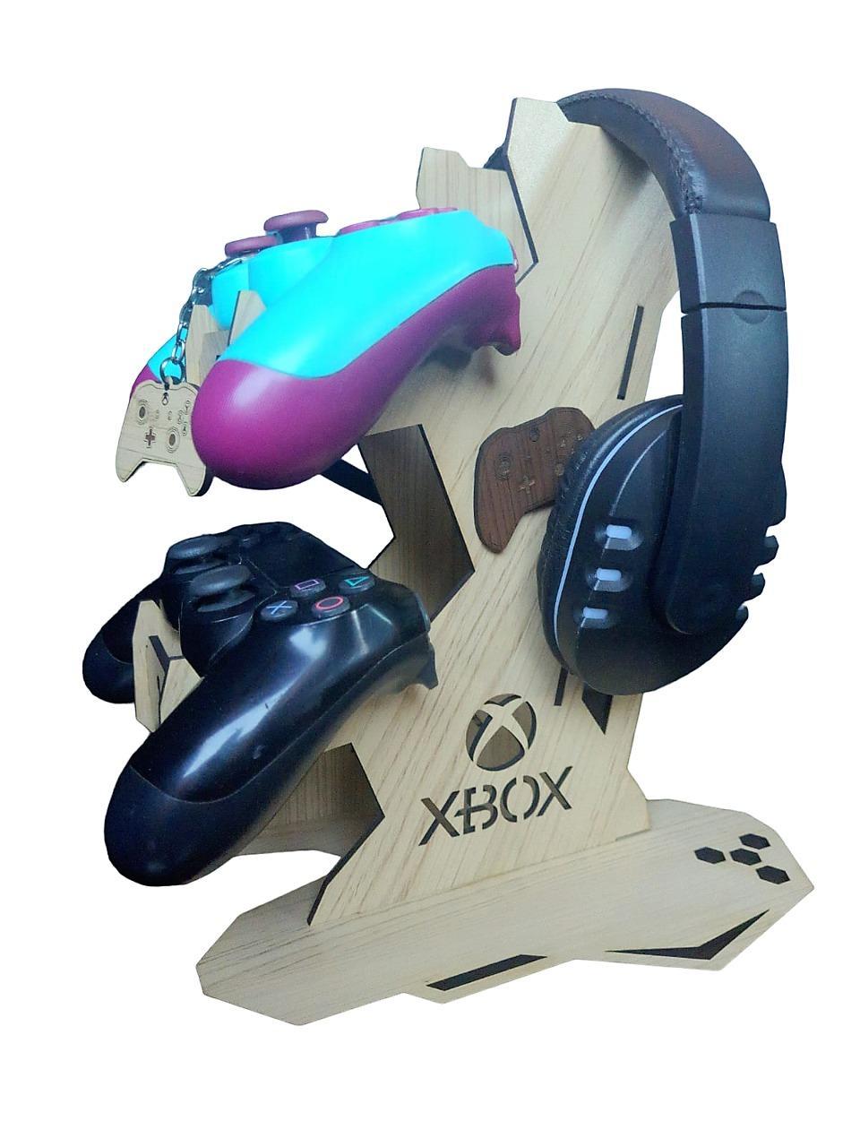 Suporte 2 Controles Headset Xbox + Chaveiro MDF Rosa