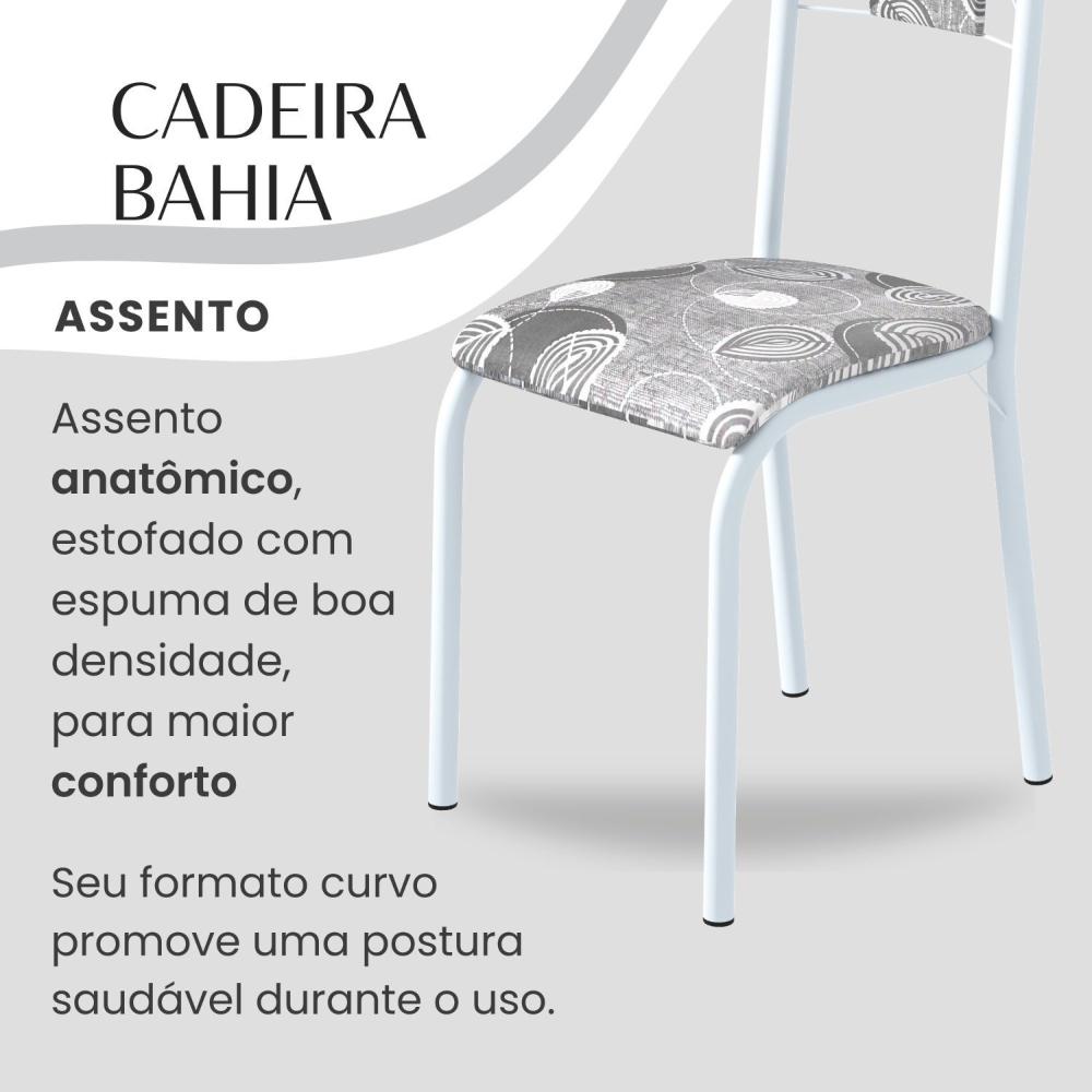 Conjunto Sala de Jantar Bahia Mesa Tubo 140x75cm Tampo Pedra Granito com 6 Cadeiras Paraopeba/Branco