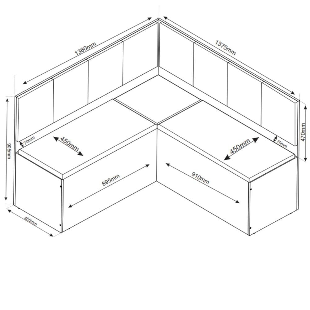 Conjunto Canto Alemão com Baú Trento Mesa Quadrada com Vidro 90x90 e 2 Cadeira Venus Mdp/mdf Mel/Grafite