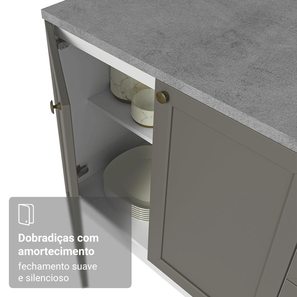 Kit com 2 Balcões de Cozinha 3 Gavetas 4 Portas (Sem Tampo e Pia) Branco/Cinza Vik Madesa 01 Branco/Cinza