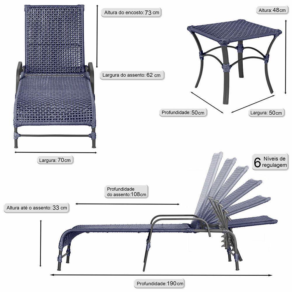 Miniatura Espreguiçadeira Alumínio Catar Mesa Corda Náutica Piscina Azul