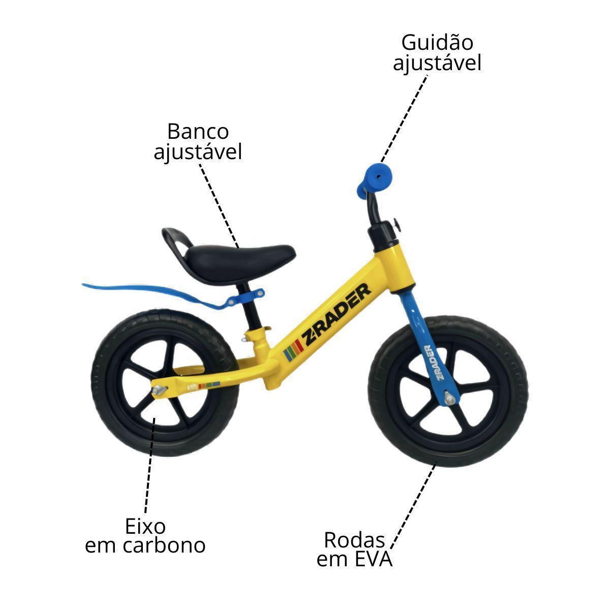 Miniatura Bicicleta Bike Infantil Equilíbrio Sem Pedal Zrader Amarela