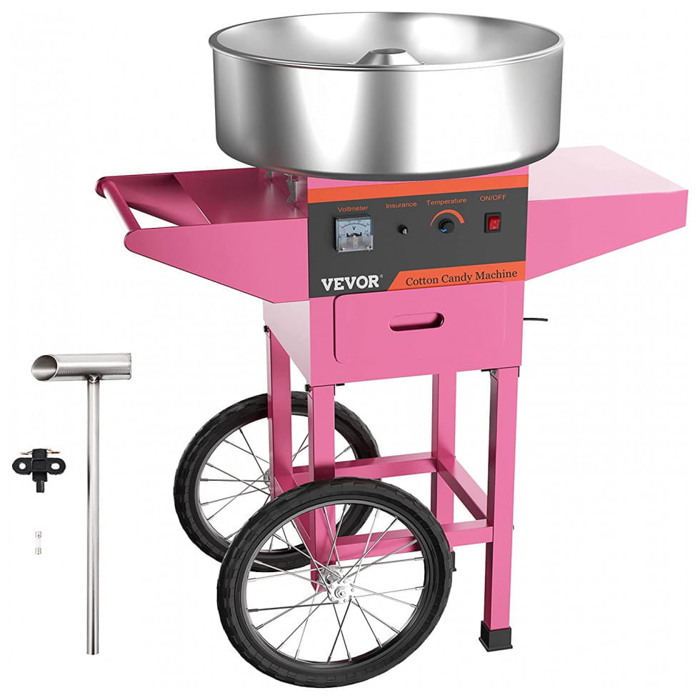 Miniatura Carrinho de Algodão Doce Elétrico Profissional em Aço Inoxidável, 110V 1000W, VBENLEM, Rosa