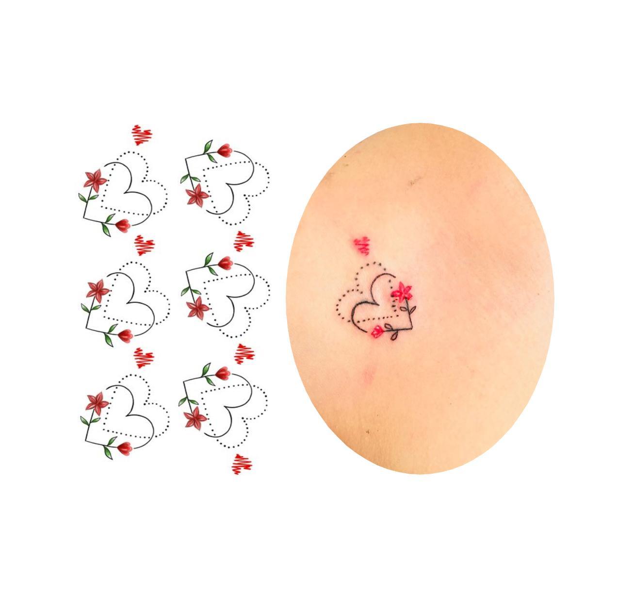 Miniatura Tatuagem Temporária Coração Arranjo Flores Delicado