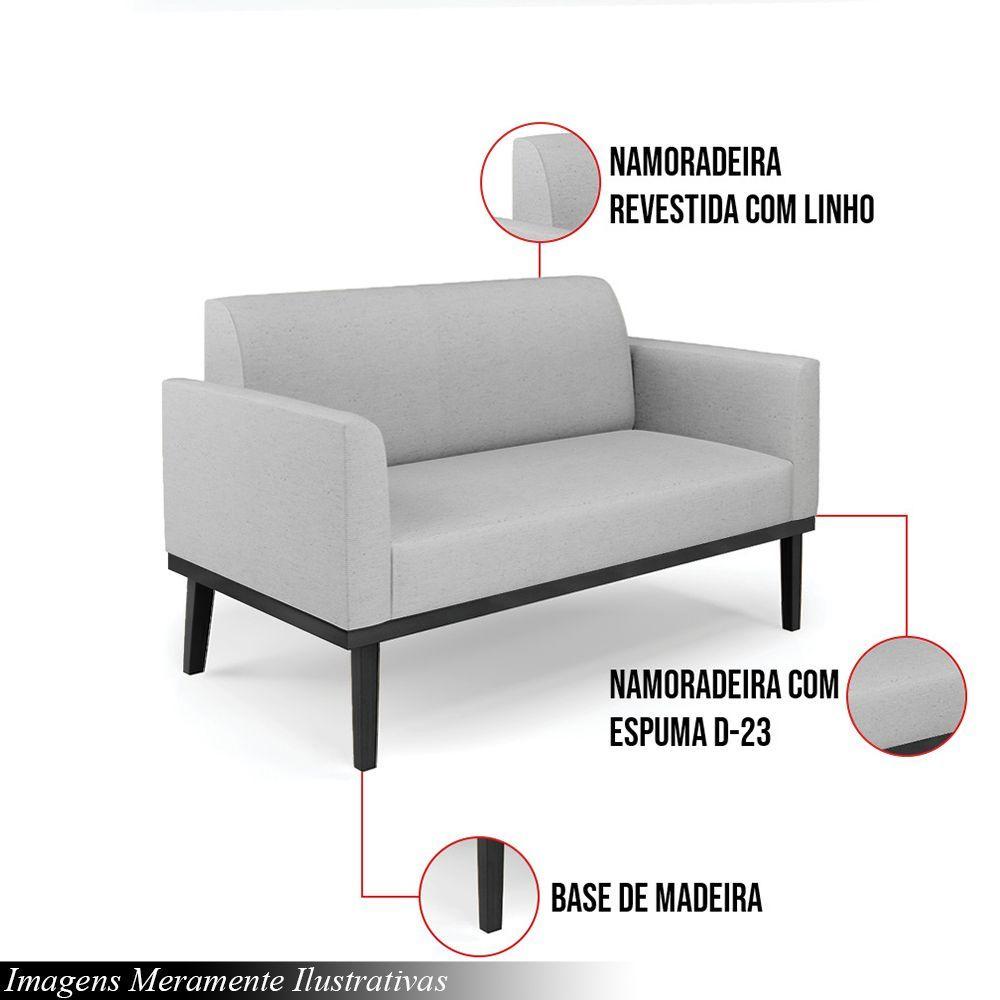 Miniatura Poltrona Namoradeira Decorativa Pés Fixo Em Madeira Preto Linho Cinza