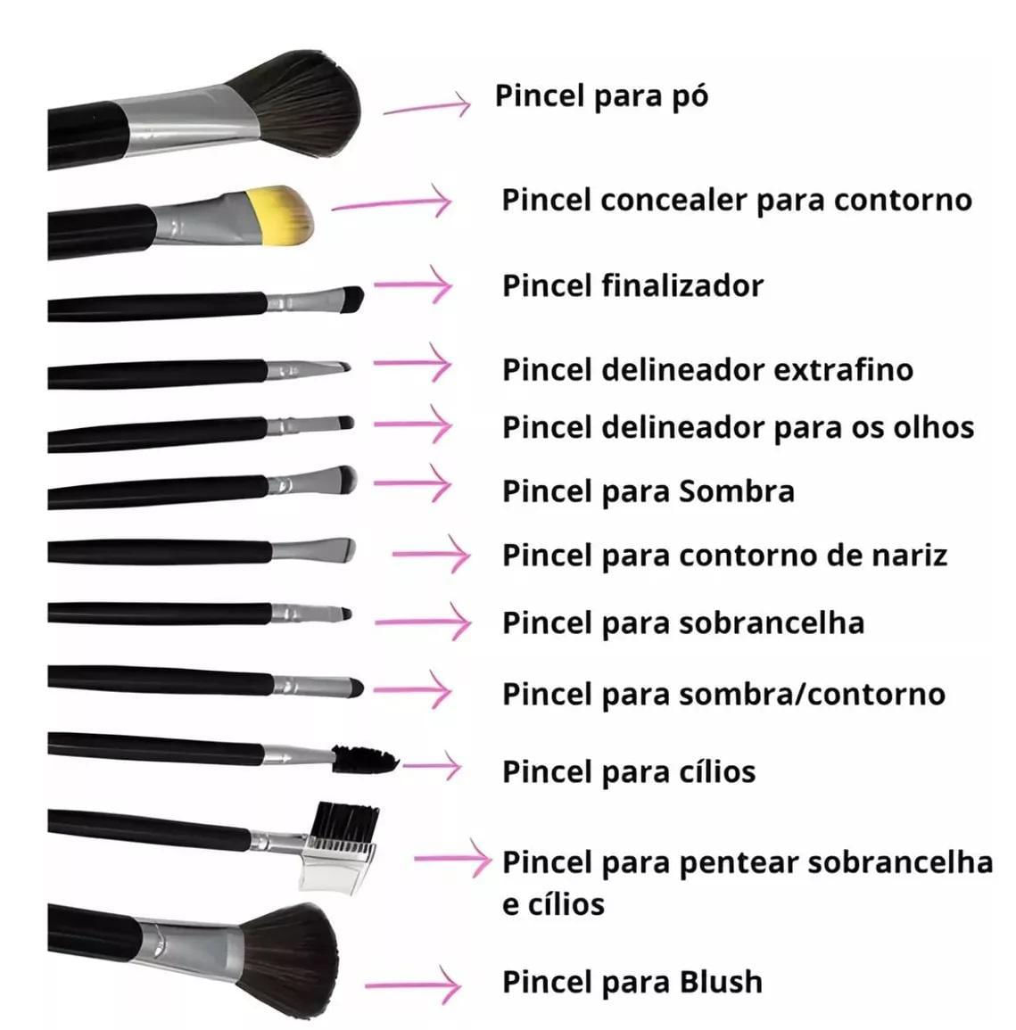 Kit 12 Pincel Maquiagem Profissional Make Beleza Completa
