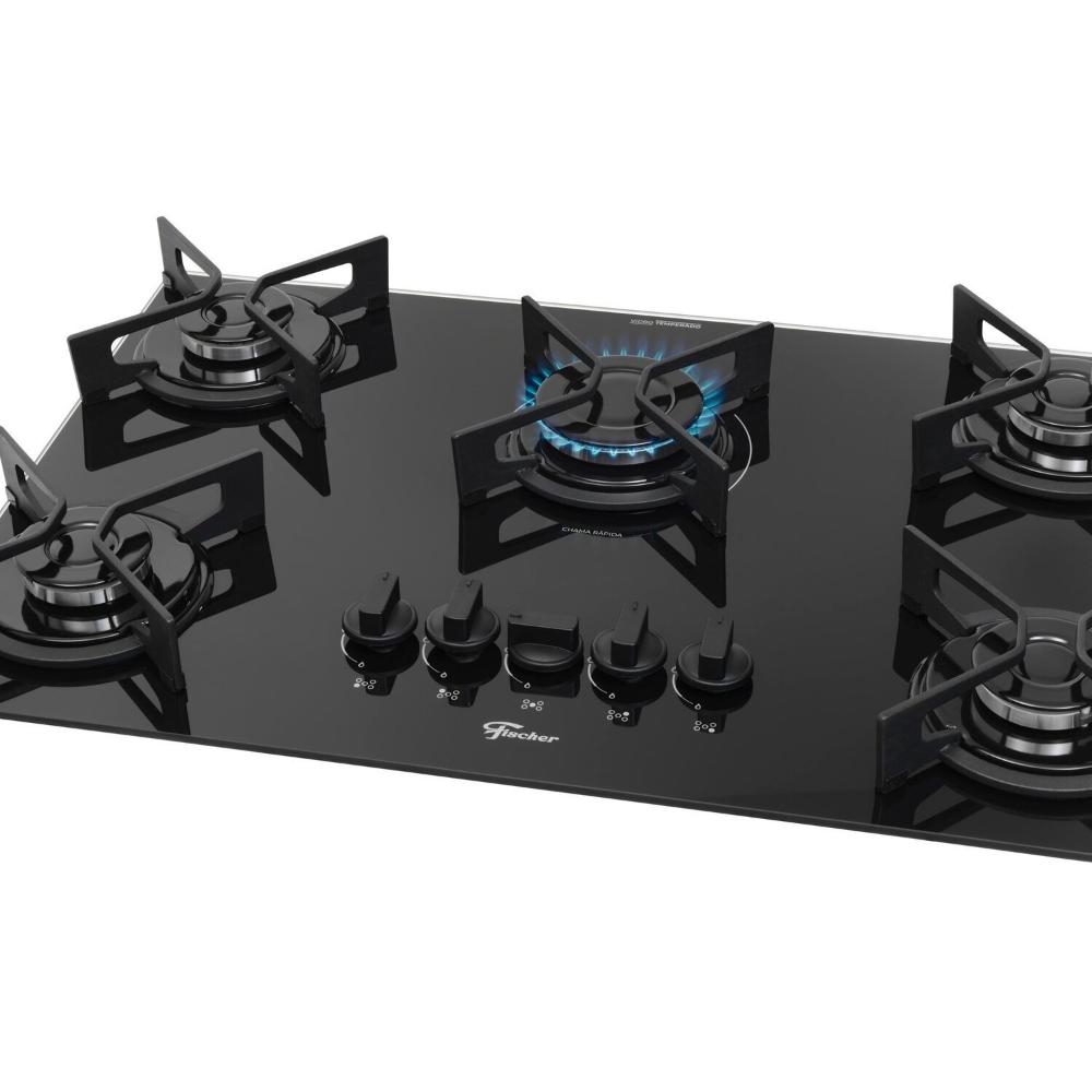 Miniatura Cooktop a Gás Fischer 5 Bocas Fit Line Trempe Iron Preto