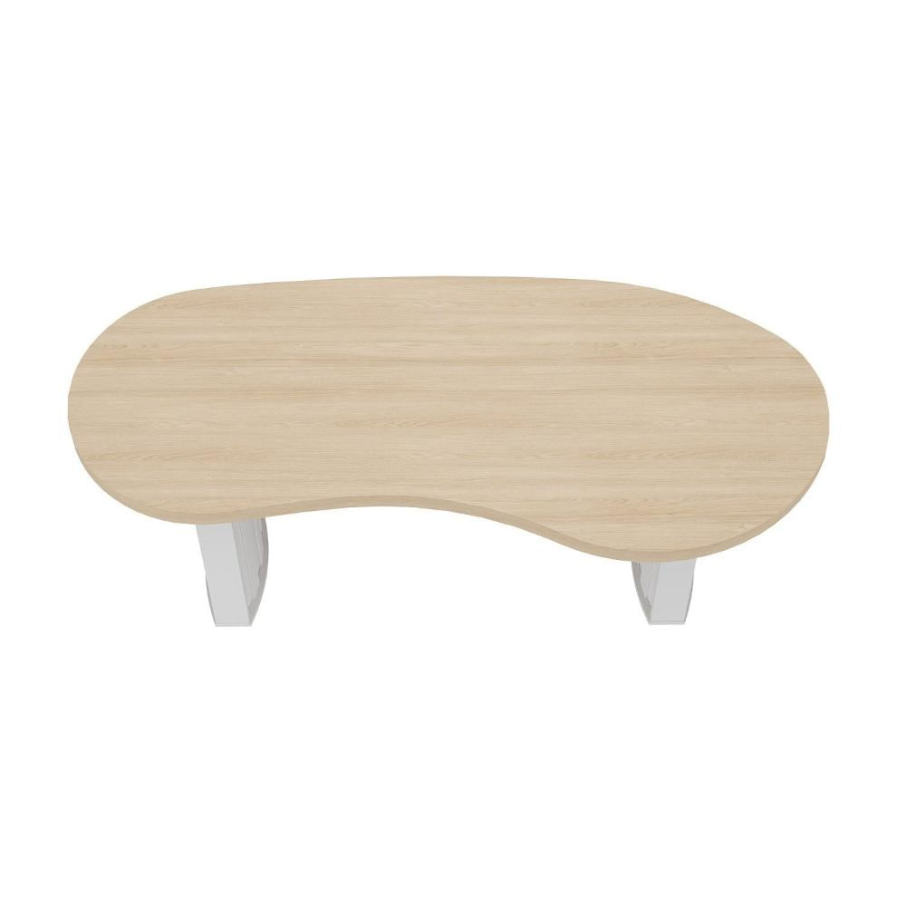 Mesa Para Escritório 200cm Curvas Orgânicas Tampo Tamburato Diretor Artany Carvalho/Branco