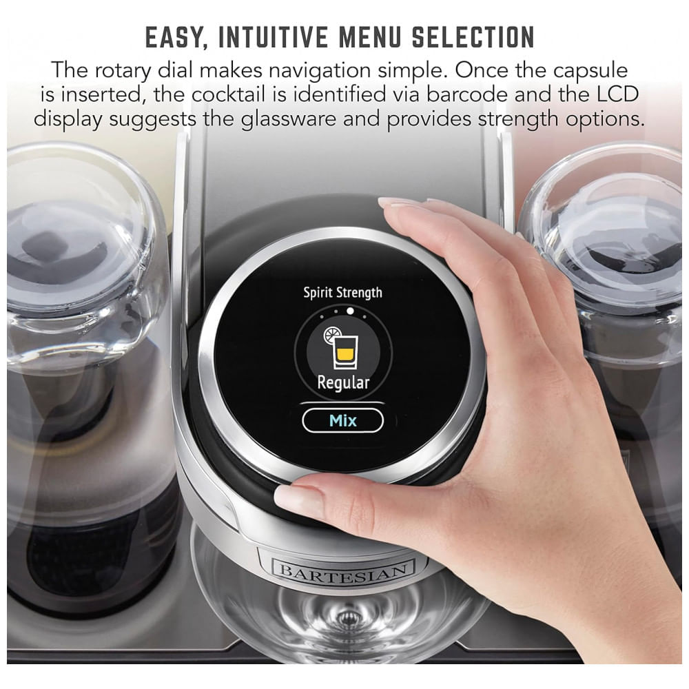 Miniatura Máquina de Coquetel Profissional, 5 Garrafas de Vidro Premium, Bartesian 55306, Cinza
