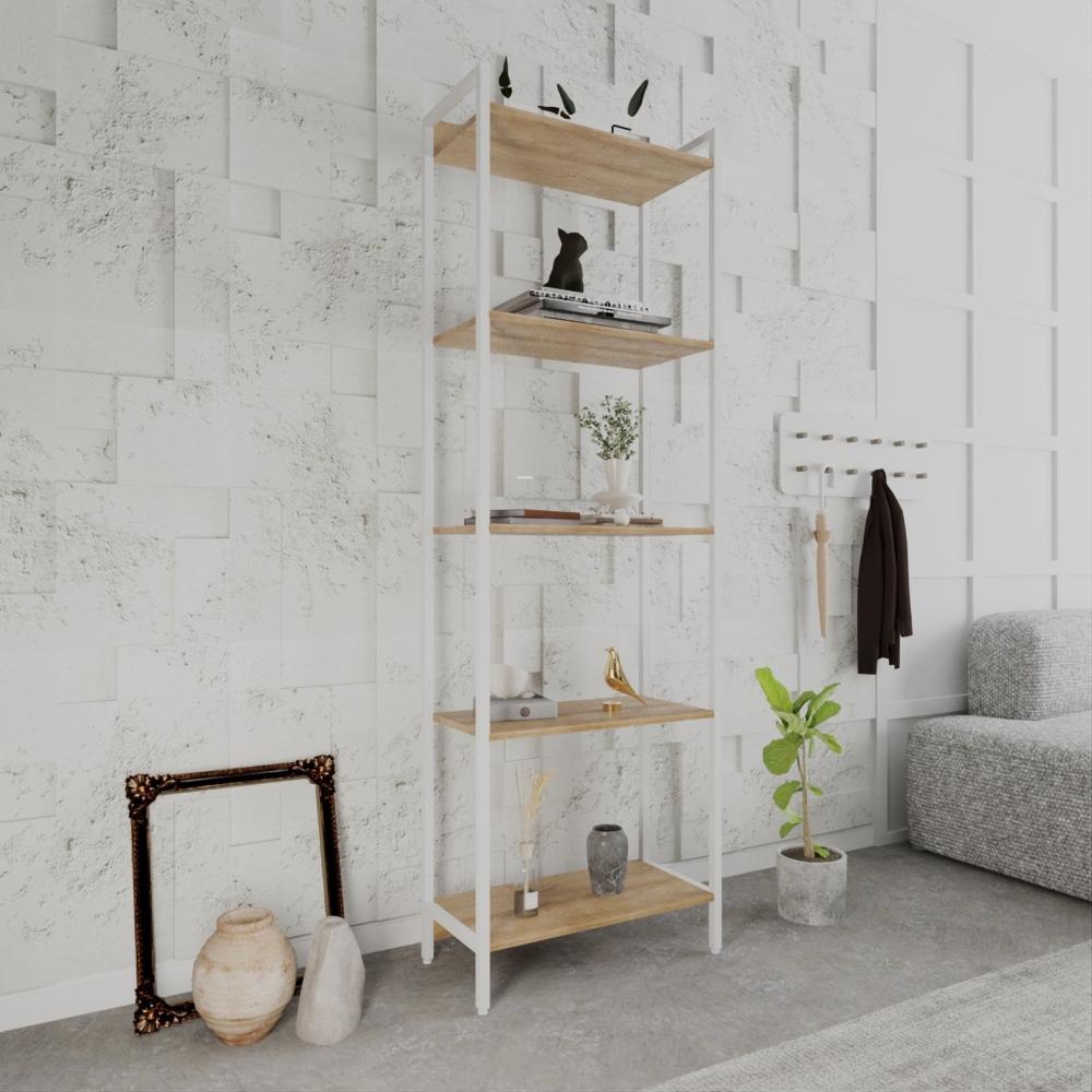 Estante para Livros Industrial Aço Multiuso 5 Prateleiras 187x60cm Active Yescasa Lâmina Mel / Est.Branca