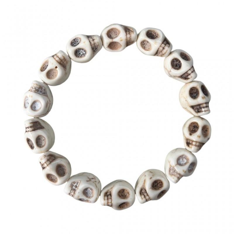 Miniatura Pulseira Resina Caveira Crânio Cor Marfin 8 Mm