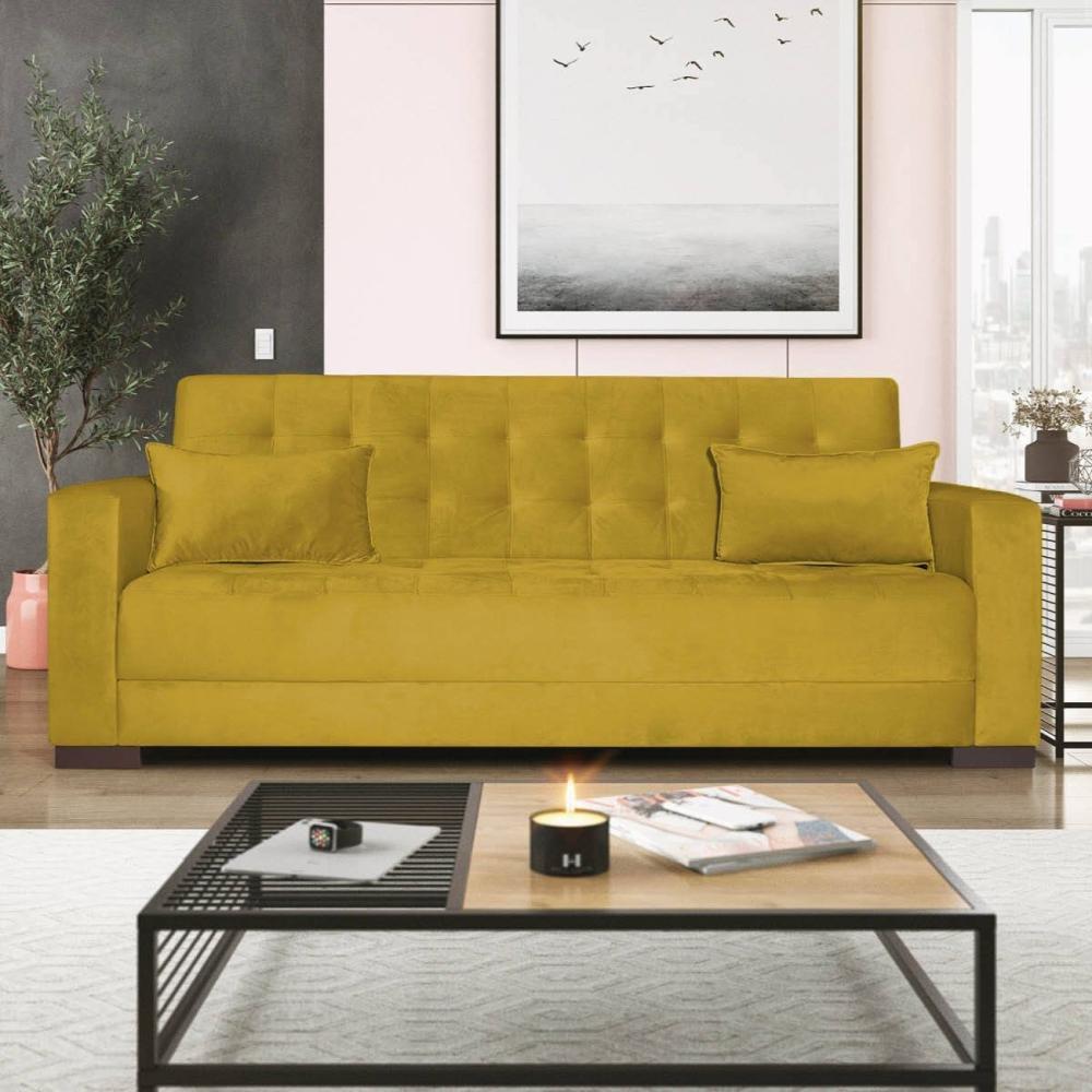 Miniatura Sofá Cama 3 Lugares Suede Ipanema Amarelo