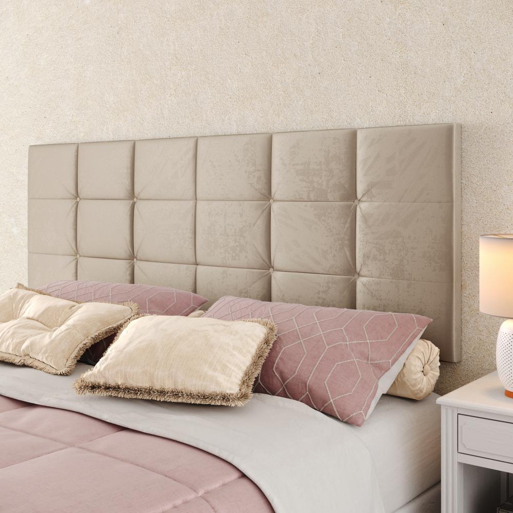 Jogo Quarto Completo Kit 2 Mesinhas Nicho Retrô Estilo Off White/Freijó e Cabeceira Suspensa Cama Box King Size 1.95 Bia Areia Suede - RPM Móveis