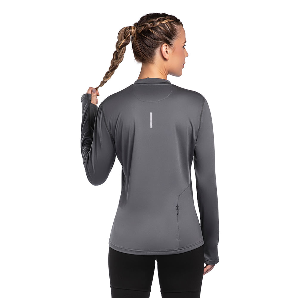 Miniatura Camiseta Manga Longa de Corrida Feminina Mizuno Térmica G Cinza