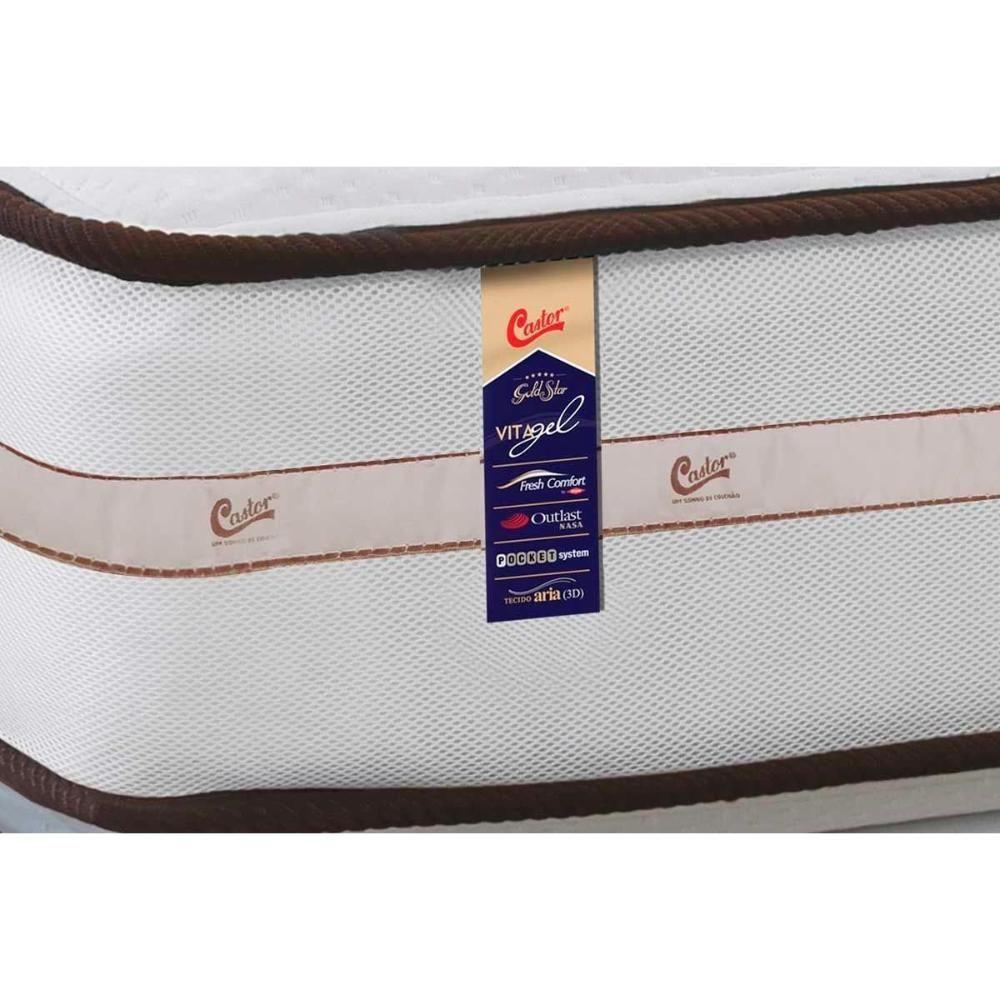 Miniatura Cama Box Baú Queen: Colchão Molas Pocket Ensacadas Castor Vitagel Class + Base White(158X198)