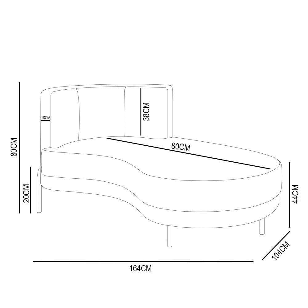 Miniatura Chaise Longue Divã 164cm Braço Esquerdo Logus D06 Veludo Vermelho - Mpozenato