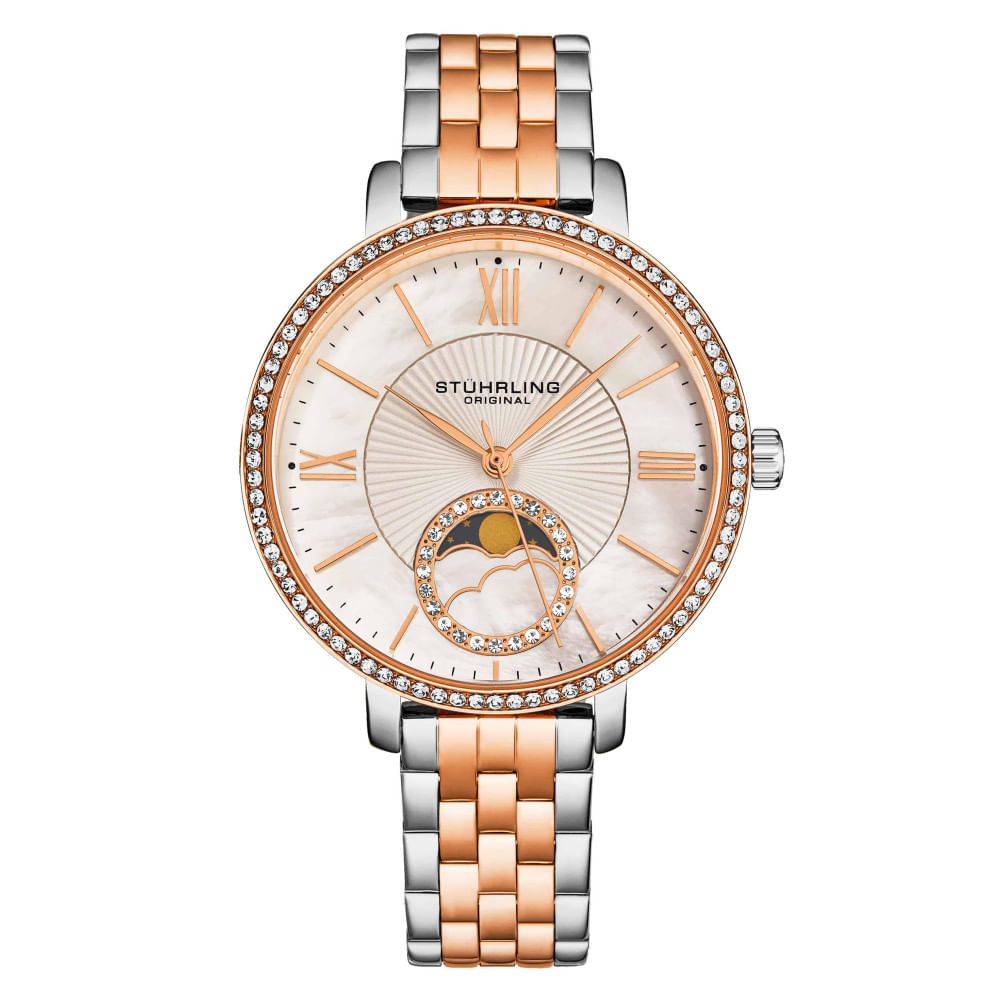 Miniatura Relogio Horizon 4038 Classic 36mm, moldura ouro rosa, pulseira prata e ouro rosa, Stuhrling ND