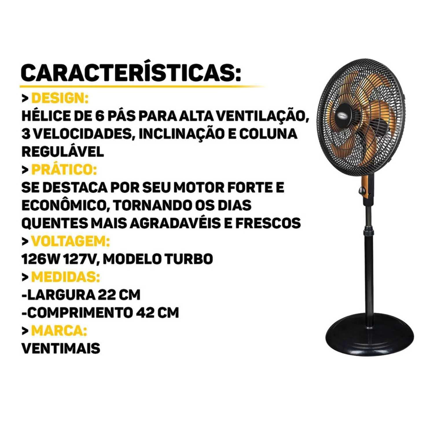 Miniatura Ventilador Coluna Pedestal Grande 40Cm Chão Altura Regulável