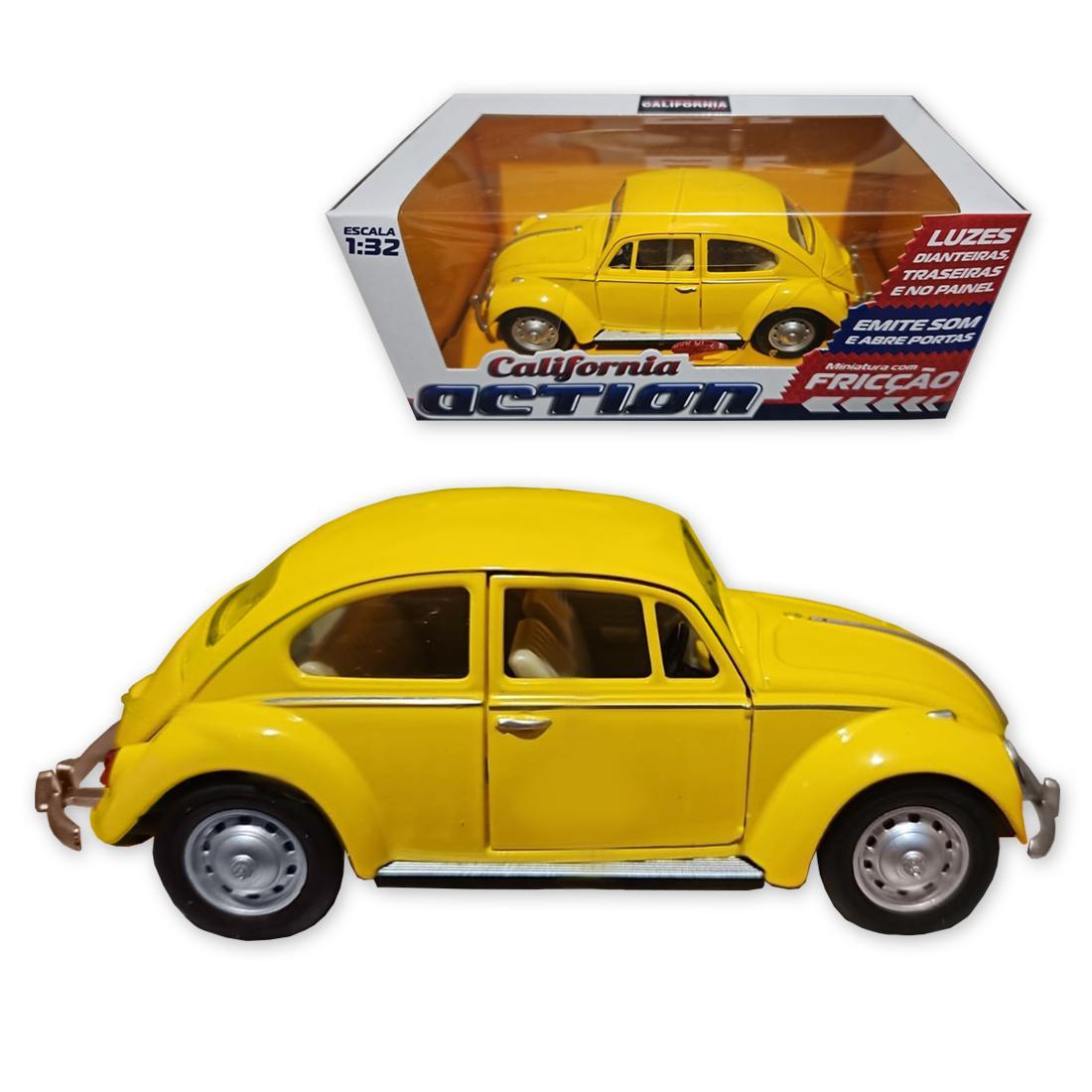 Miniatura Carro Miniatura Metal Fusca Amarelo 1967 1:32 Action Som Luz