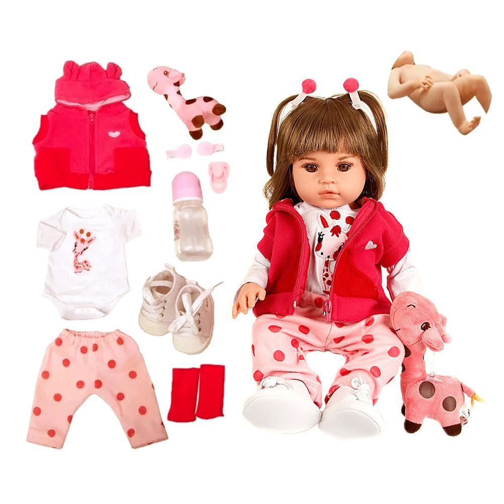 Miniatura Boneca Bebê Reborn Girafinha Menina 48Cm - 100% Silicone