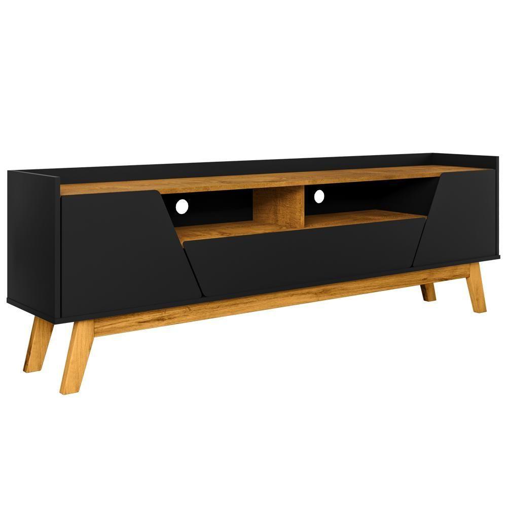 Miniatura Rack Para Sala De Estar Tv 70 Pol 180cm Morello B02 Preto Fosco Naturalle - Lyam Decor