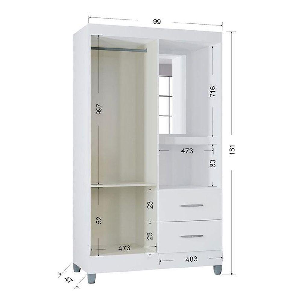 Miniatura Guarda Roupa Solteiro Cordoba 2 Portas Branco Brilho - Poquema