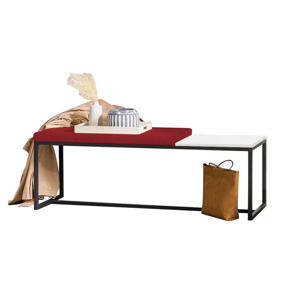 Miniatura Banco Recamier Puff 160cm Industrial Preto Sintético Vermelho Tampo Quadrado Mdf Branco