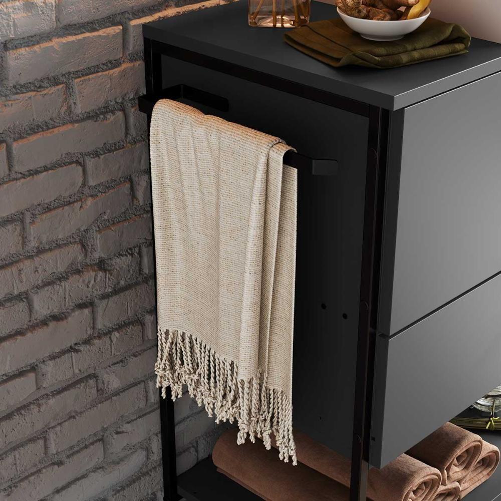 Balcão Para Banheiro Com Pés Em Aço 1 Porta E 1 Gaveta 80 Cm preto Com Grafite Preto Com Grafite