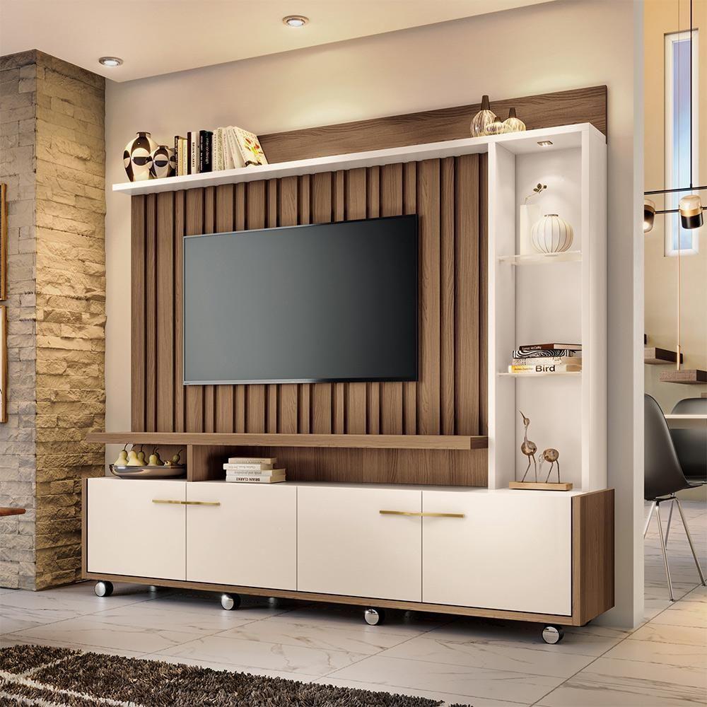 Miniatura Home Theater Decorativo Perseu Tv Até 60 Com Led Castanho/off White G26 - Gran Belo