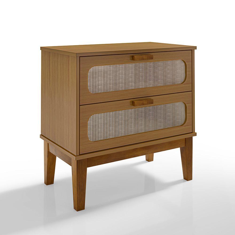 Mesa De Cabeceira 2 Gavetas Santorini Amêndoa 60 Cm Palhinha Indiana - Cor: Bege