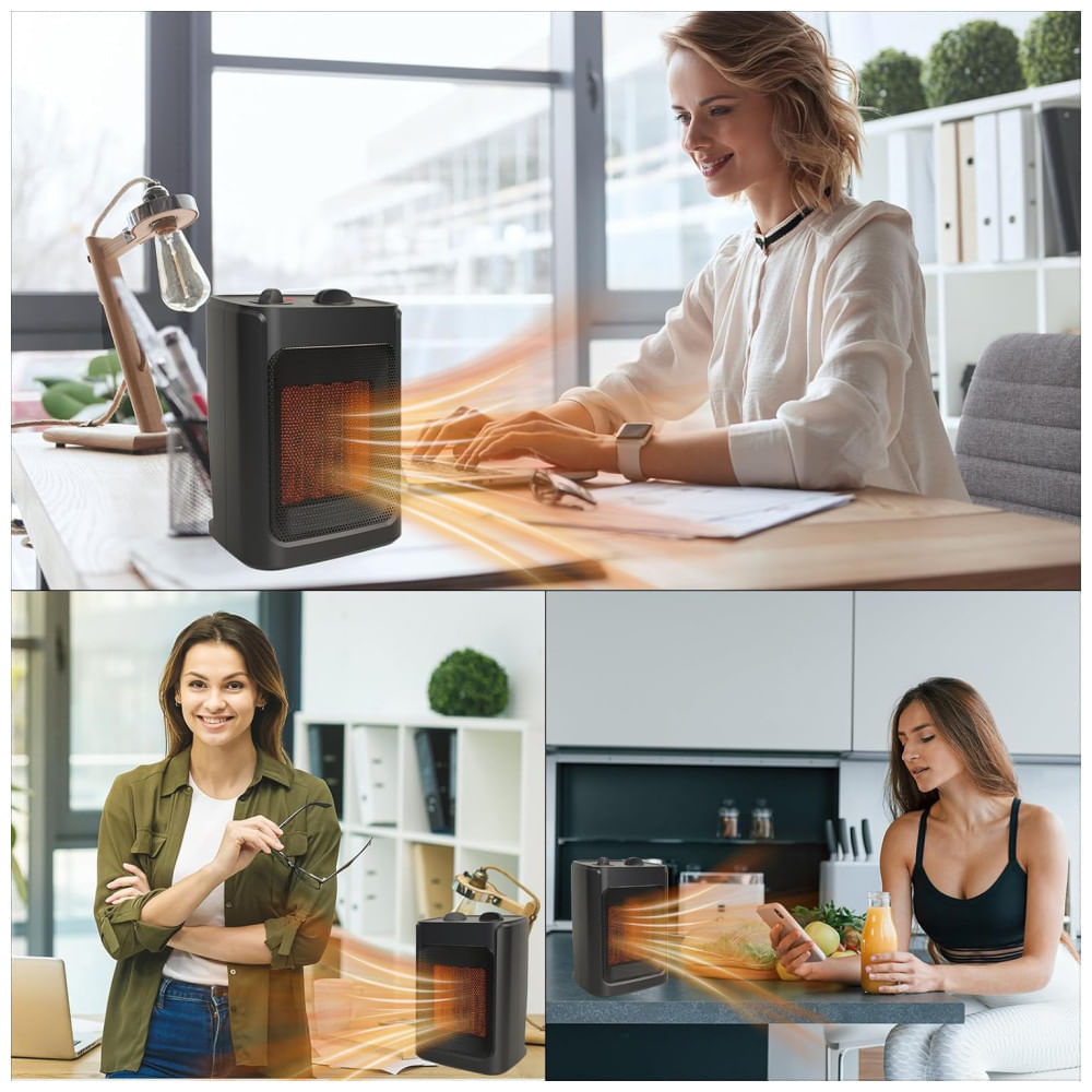 Miniatura Aquecedor Portátil de Ambiente JNDRO 1500W/750W, Ventilador de Cerâmica Silencioso, Termostato, Aquecimento de 18,5m² Interno