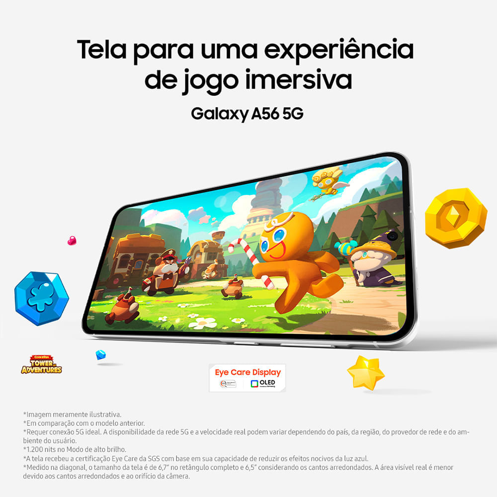 Smartphone Samsung Galaxy A56 5G 128GB, 8GB RAM, Câmera 50MP, IP67, Super AMOLED 6.7", Recursos AI Cinza BIVOLT