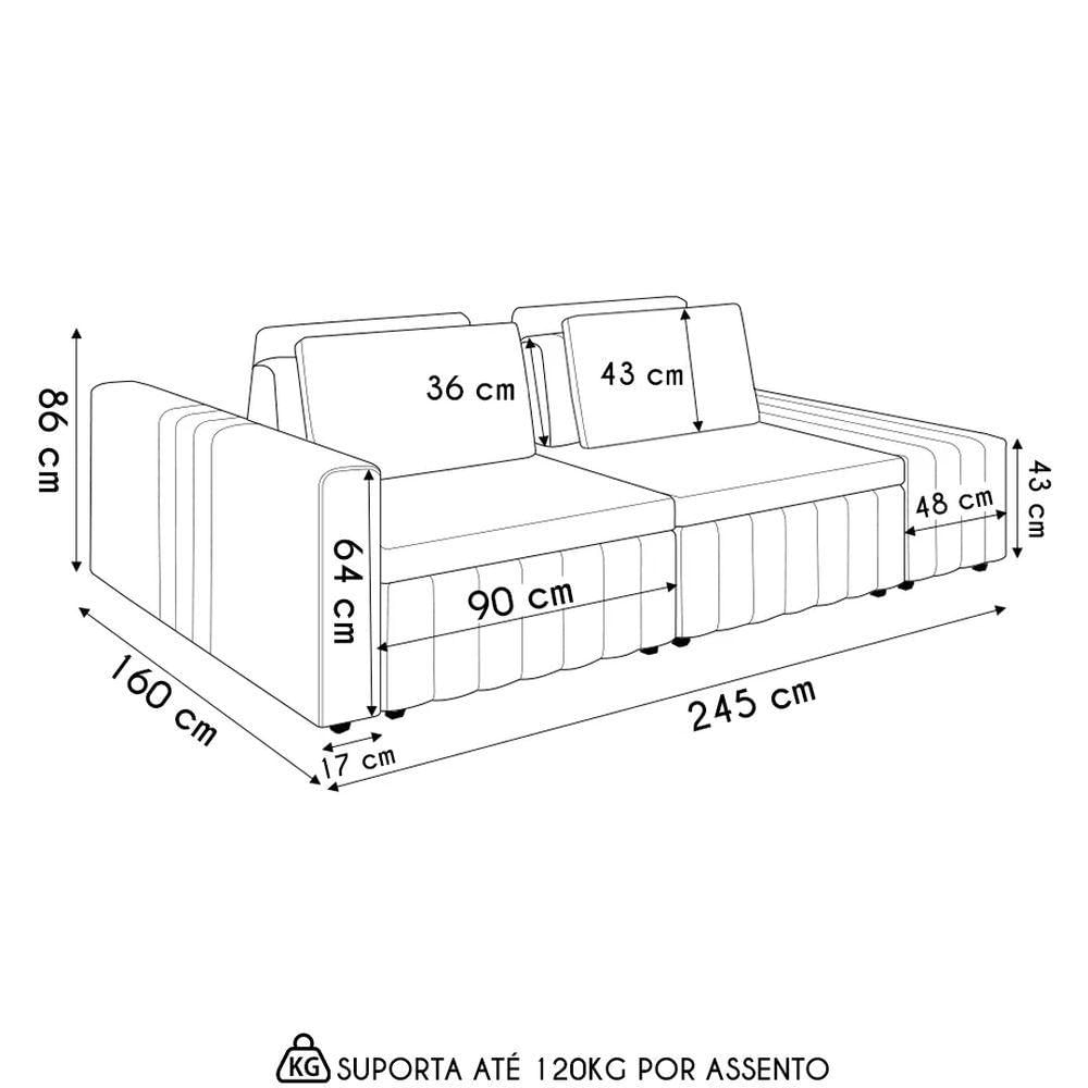 Sofá Ilha E Puff Sala Living 245cm Siesta M22 Linho Cru/marrom - Mpozenato