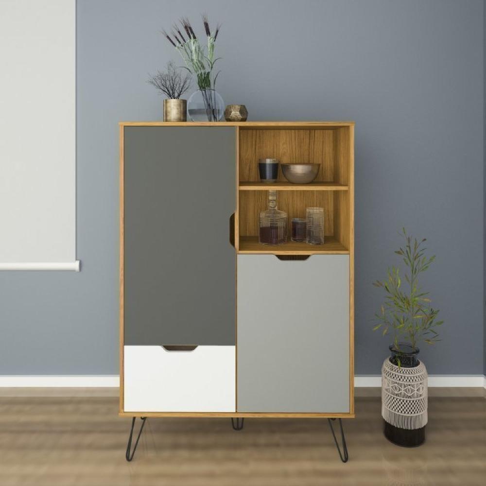 Conjunto Sala de Estar Rack para TV até 55 Polegadas Buffet Bar e Mesa de Centro Estocolmo Artely Carvalho/Grafite