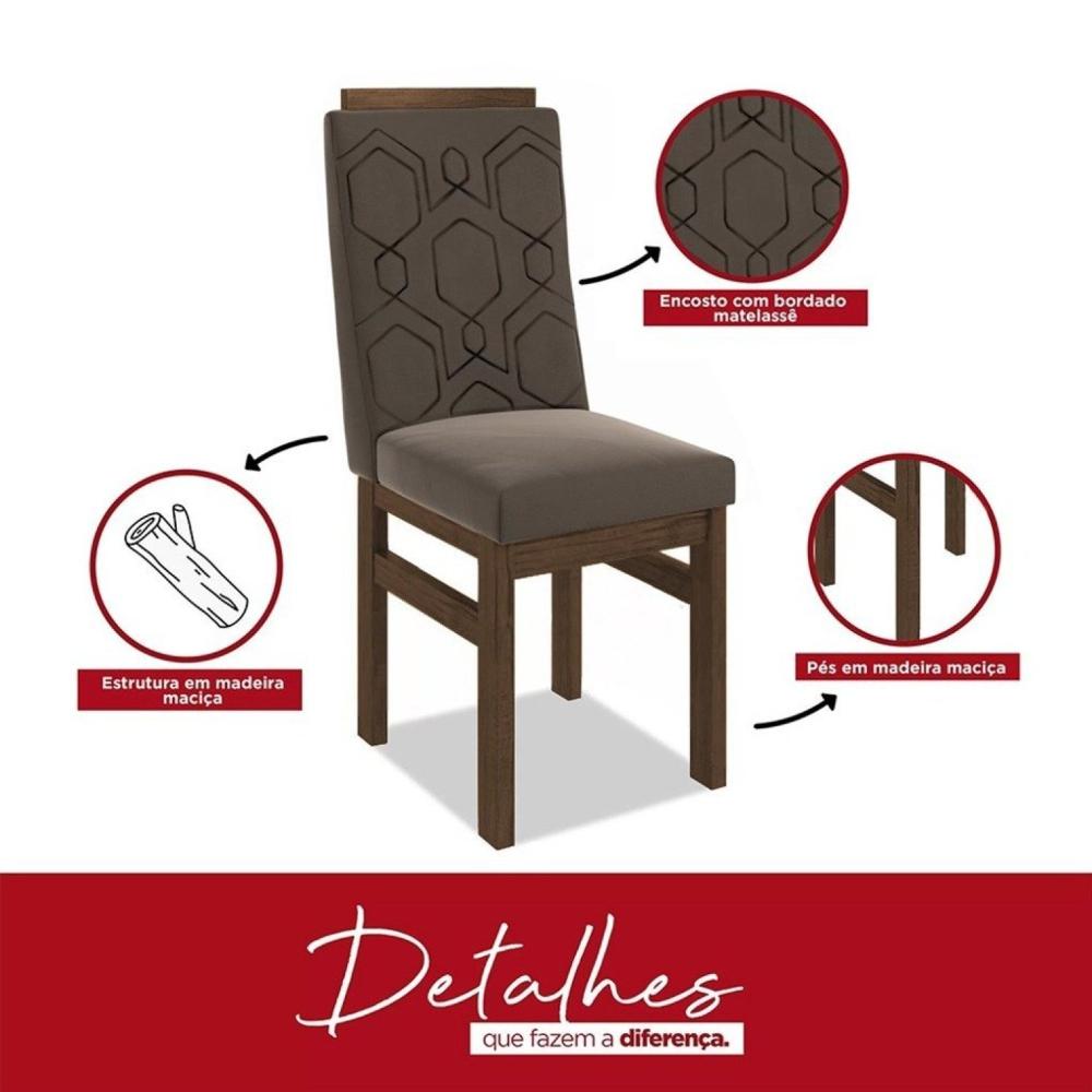 Conjunto Sala de Jantar Mesa 90x120cm T Vidro com 4 Cadeiras Madeira Maciça Tabaco/Marrom/Off White