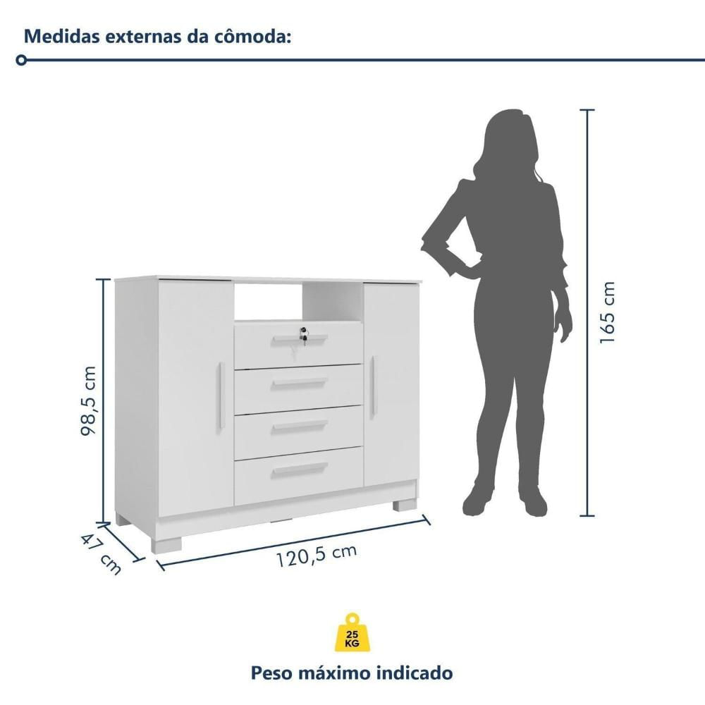 Cômoda Rack para Quarto 2 Portas e 4 Gavetas Branco