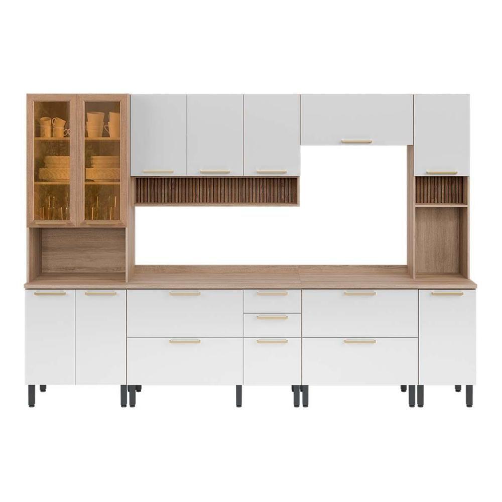 Miniatura Cozinha Modulada Completa Thela Avelã 6 Peças (2aéreos+2balcões+2paneleiros) Czc16 Mel-branco - Telasul