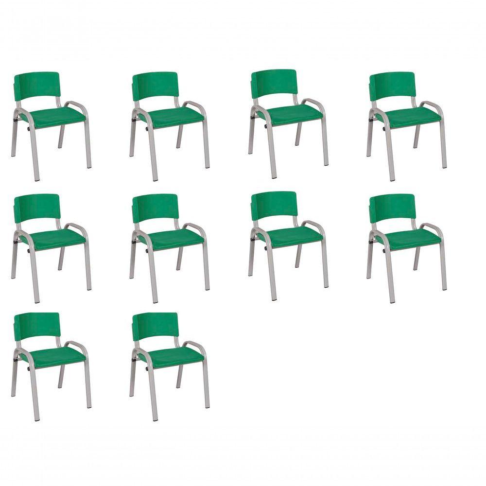 Miniatura Kit 10 Cadeiras Infantil Iso Escola Base Cinza verde Escuro
