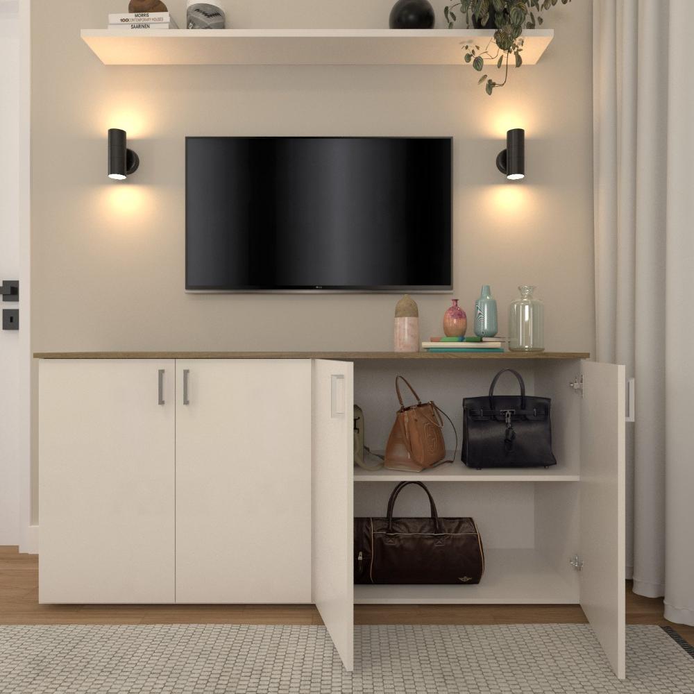 Miniatura Armário Duplo Baixo para Quarto Moderno Branco/ Mel