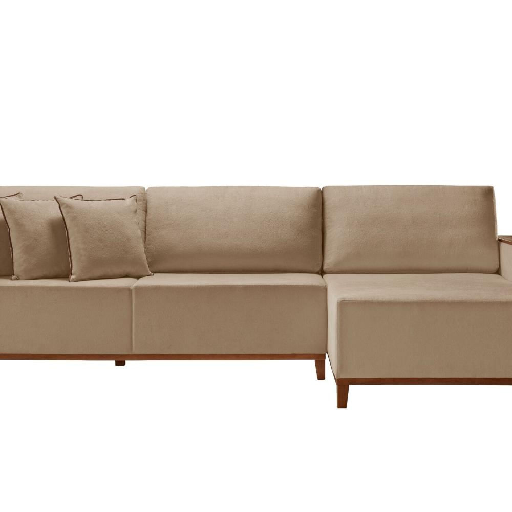 Miniatura Sofá com Chaise 4 Lugares Linho 270 Cm Grécia Cinza