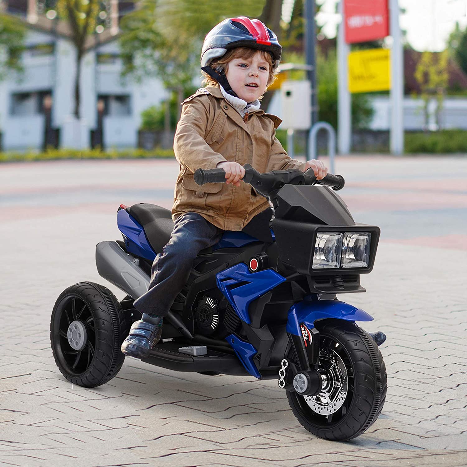 Miniatura Aosom Moto Elétrica 1 Assento 12V com Luzes de LED Azul