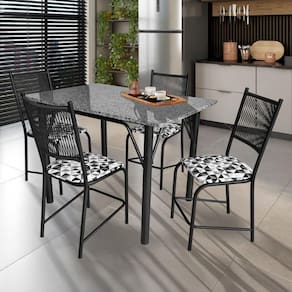 Miniatura Mesa de Jantar Retangular Famais Noruega com 4 Cadeiras – Preta