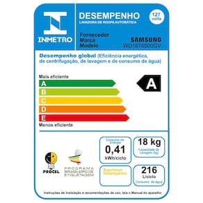 Lava e Seca Samsung Smart WD18T com AI Wash, Digital Inverter e Ecobubble Black Inox - 18/10 kg 110V