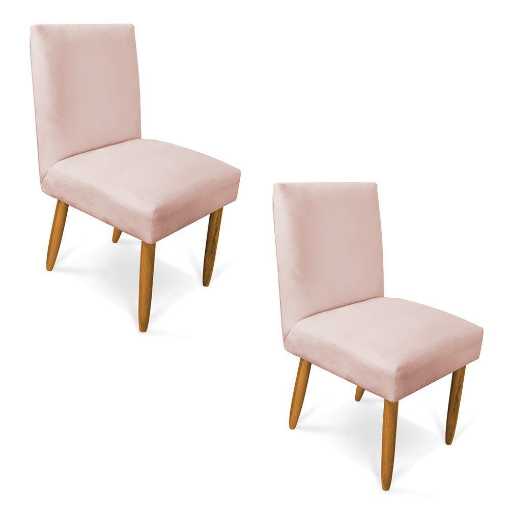 Miniatura Kit 2 Cadeiras De Jantar Carol Veludo Pés Palito Castanho - D'rossi Cor Rose