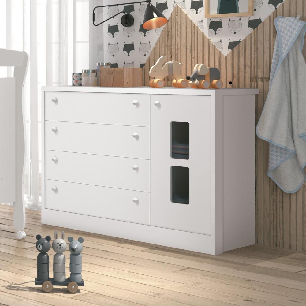 Miniatura Cômoda Sapateira Joãozinho 1 Porta 4 Gavetas Móveis Reller Branco Fosco