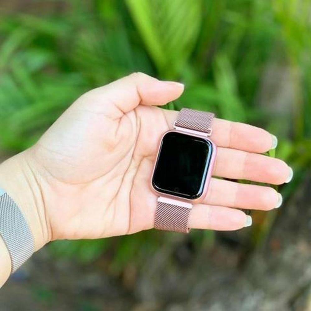 Miniatura Kit Relógio Smartwatch Rose + 2 Pulseiras + Fone Bluetooth