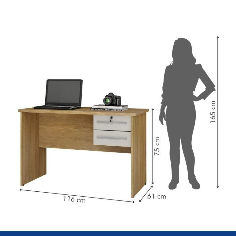 Miniatura Conjunto Mesa para Computador 2 Gavetas Byte e Armário Multiuso 2 Portas com Chave Asteca Cinamomo/Off White