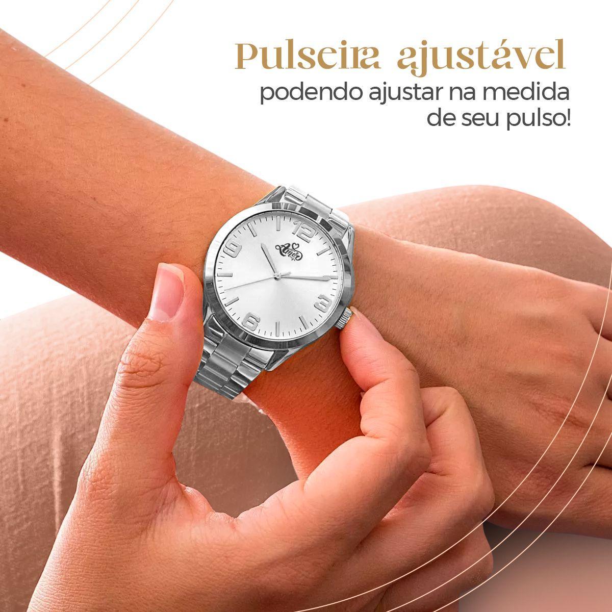 Miniatura Relogio Feminino Prata Aço Inox + Caixa + Pulseira + Colar