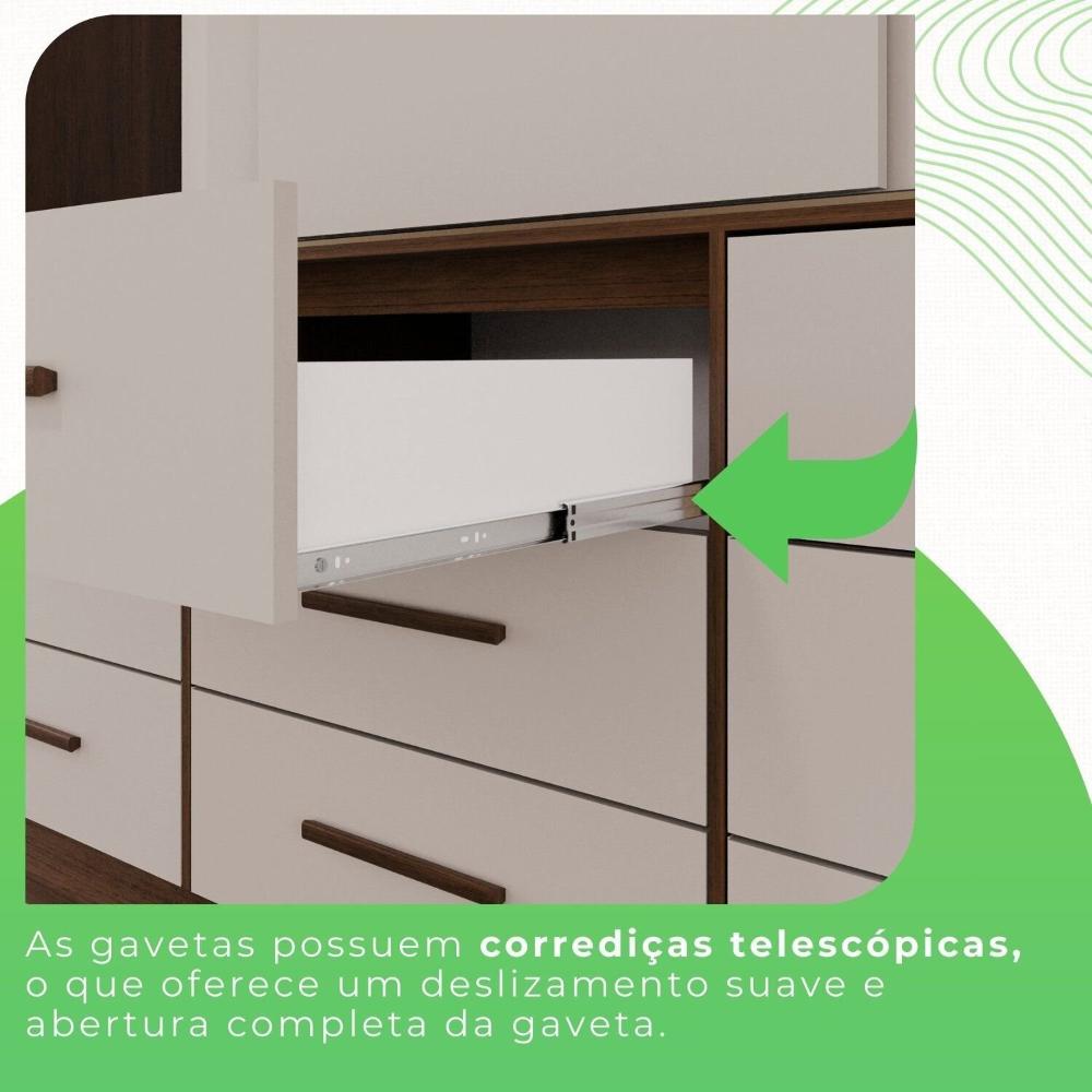 Guarda Roupa Casal 3 Portas 9 Gavetas com Espelho Luana Savana/Off
